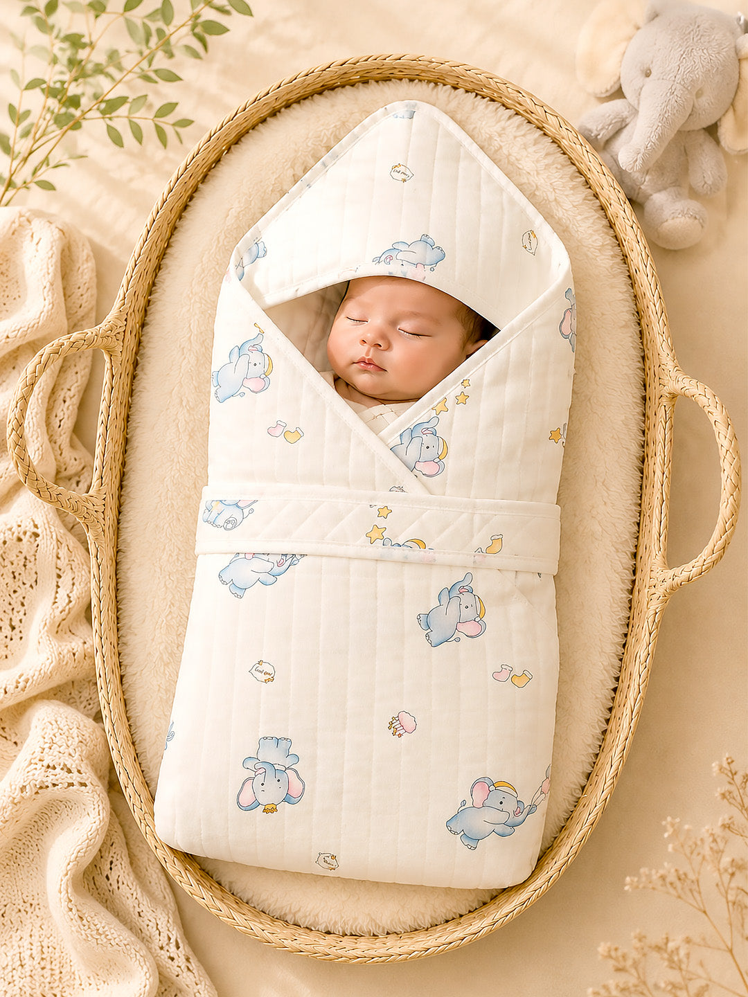 Little Elephant 6-Layer Muslin Cotton Baby Swaddle Blanket | All-Season | 85×85 cm