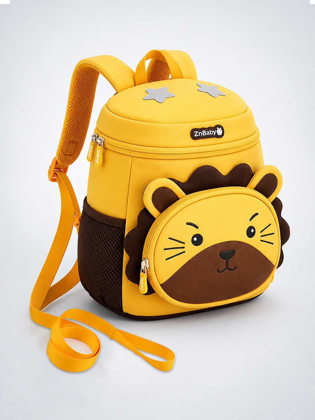 Yellow 3D Lion Kids Backpack with Safety Leash | Toddler School Bag