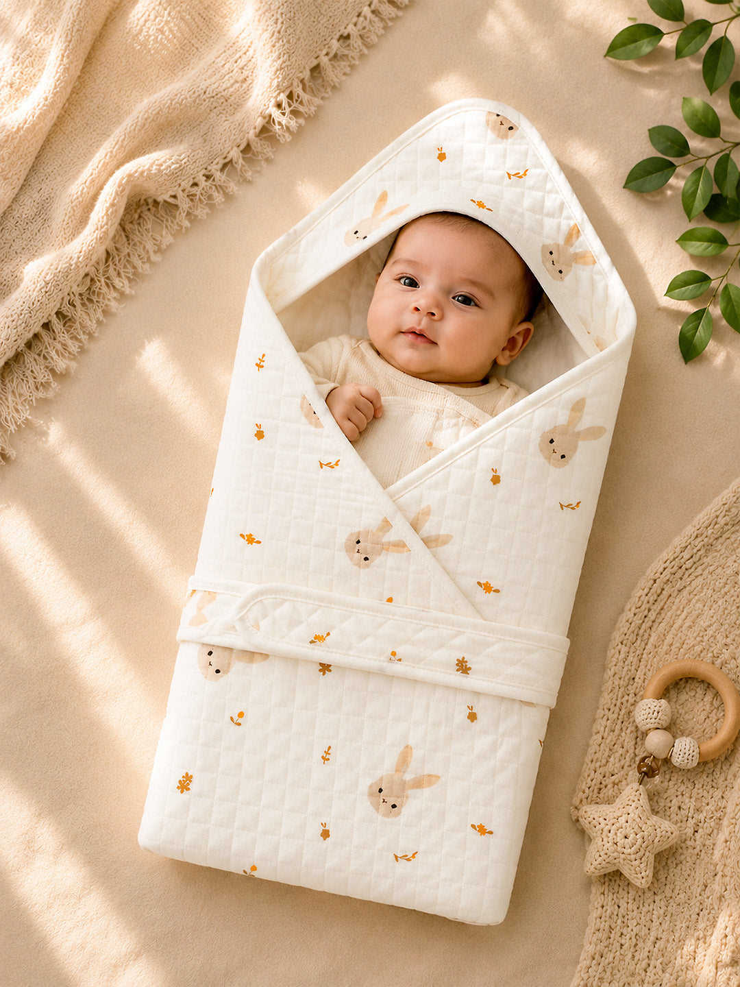 Bunny Garden 6-Layer Muslin Cotton Baby Swaddle Blanket | 4-in-1 | 85×85 cm