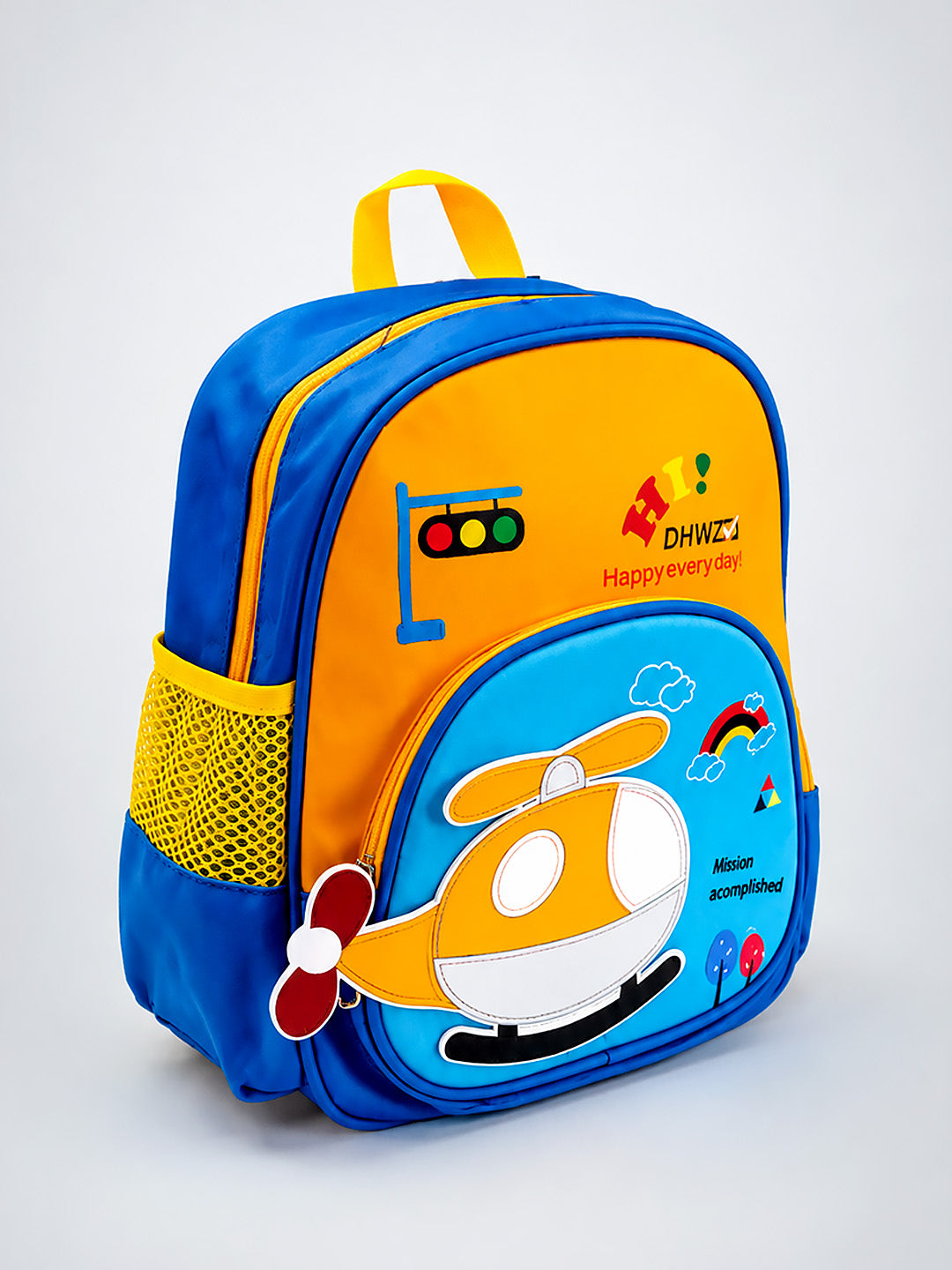 Kids Helicopter 3D Backpack – Blue & Orange School Bag for Toddlers & Kids