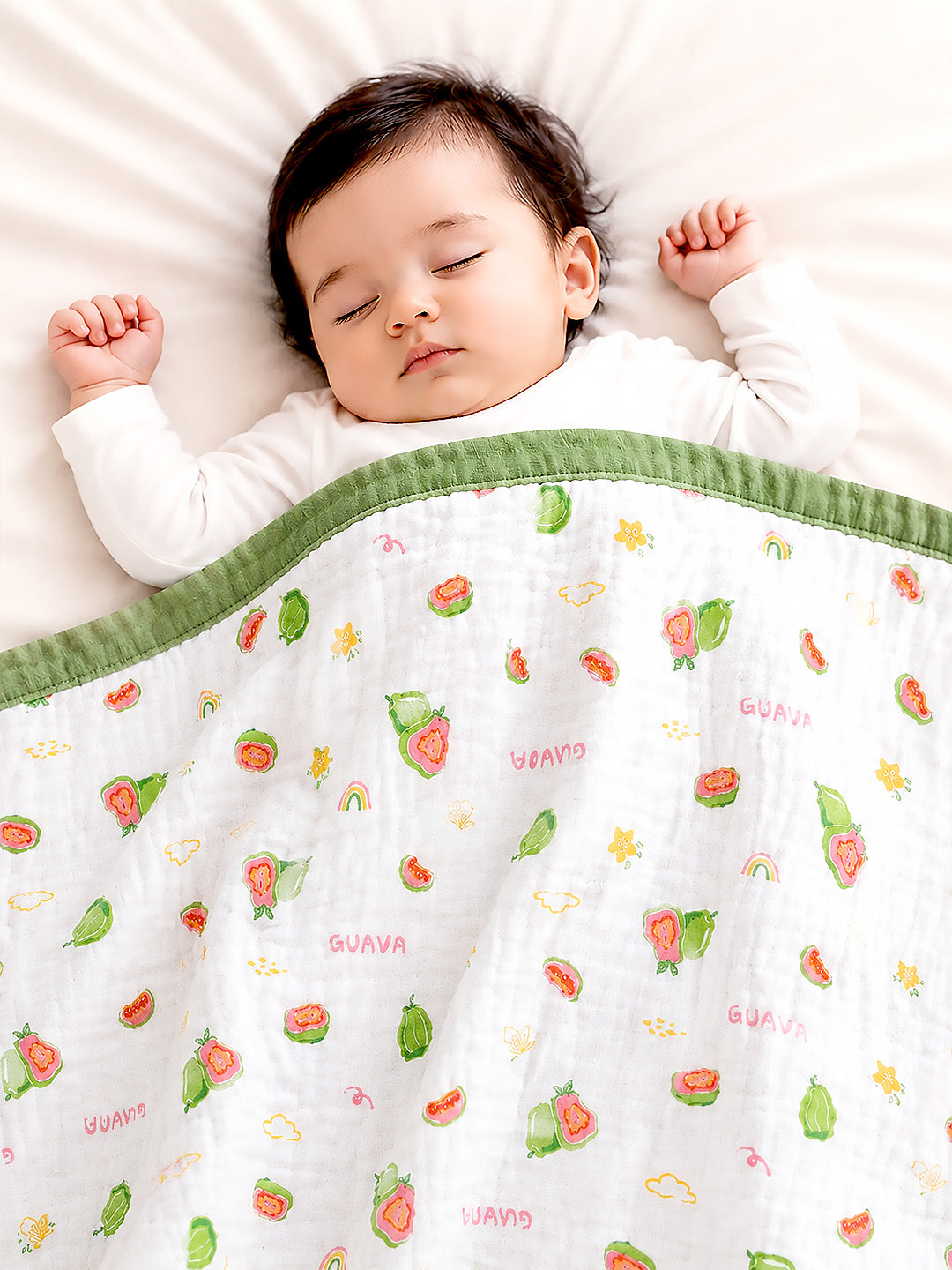 Guava Garden 6-Layer Muslin Cotton Baby Blanket | All-Season | 110×110 cm