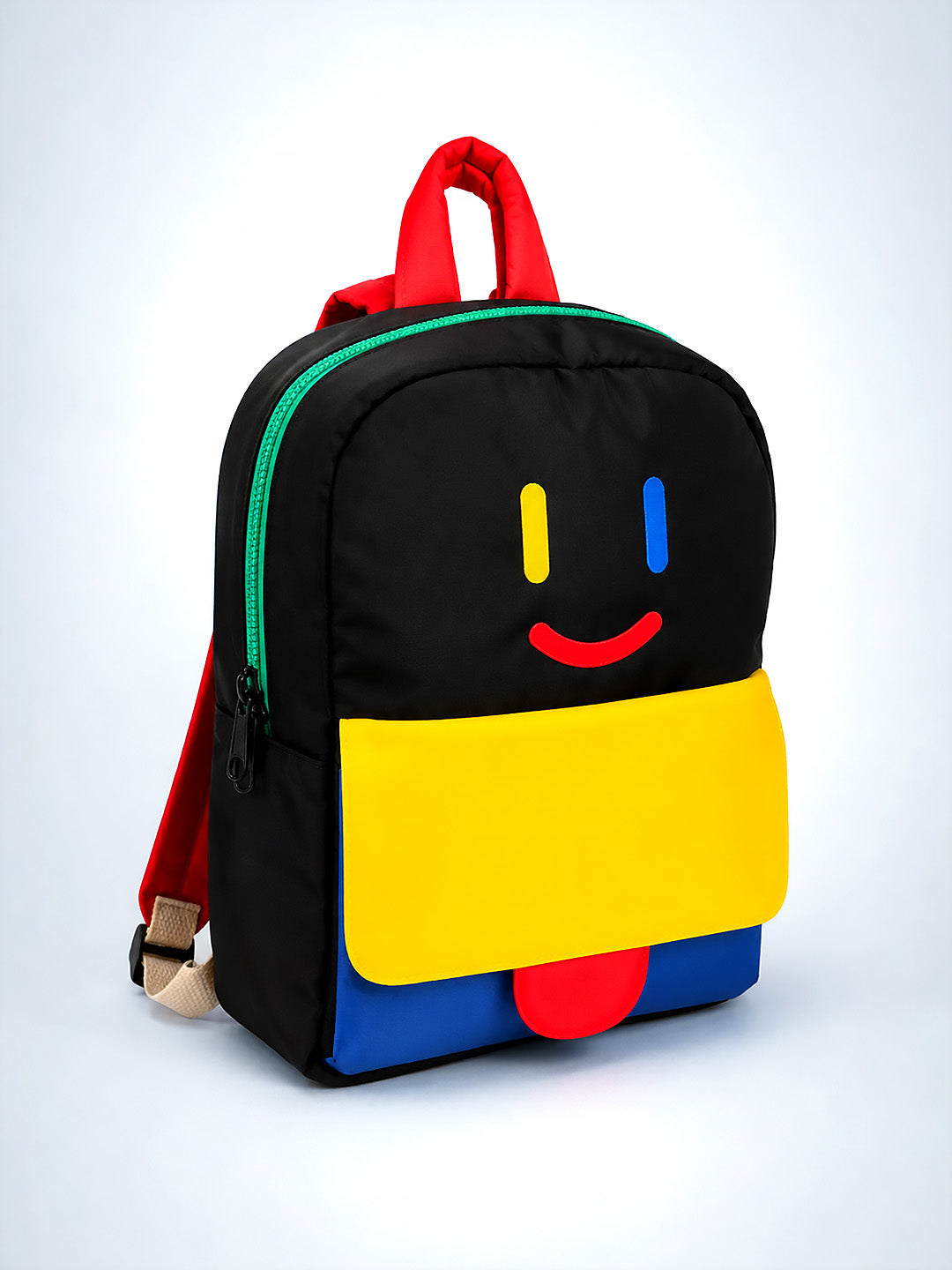 Kids Smiley Face Colour Block Backpack – Black Multi