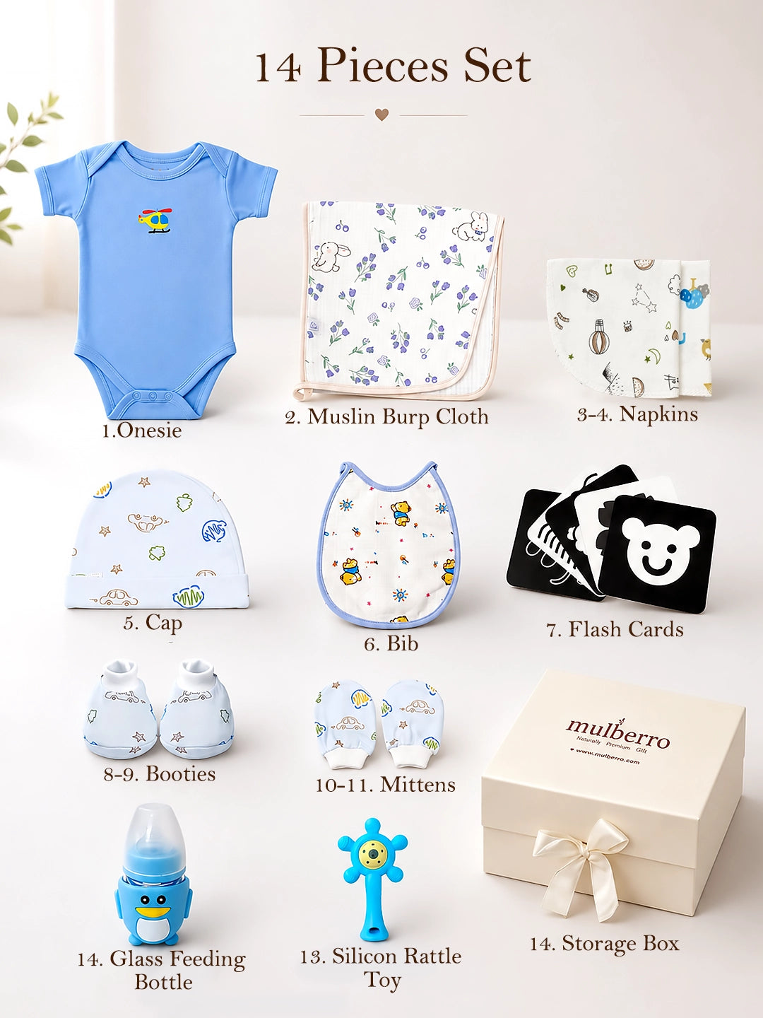14-Piece Little Explorer Baby Boy Gift Hamper | Pure Cotton | 0–6 Months