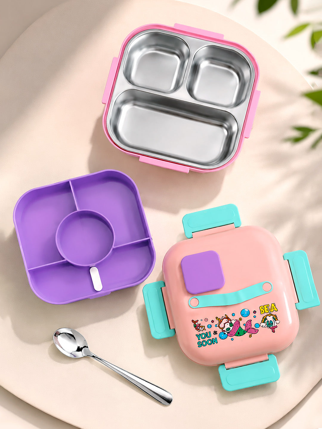 Mermaid Unicorn 2-Tier Kids Lunch Box | SUS304 Stainless Steel | Leak-Proof | Spoon & Sauce Box Included