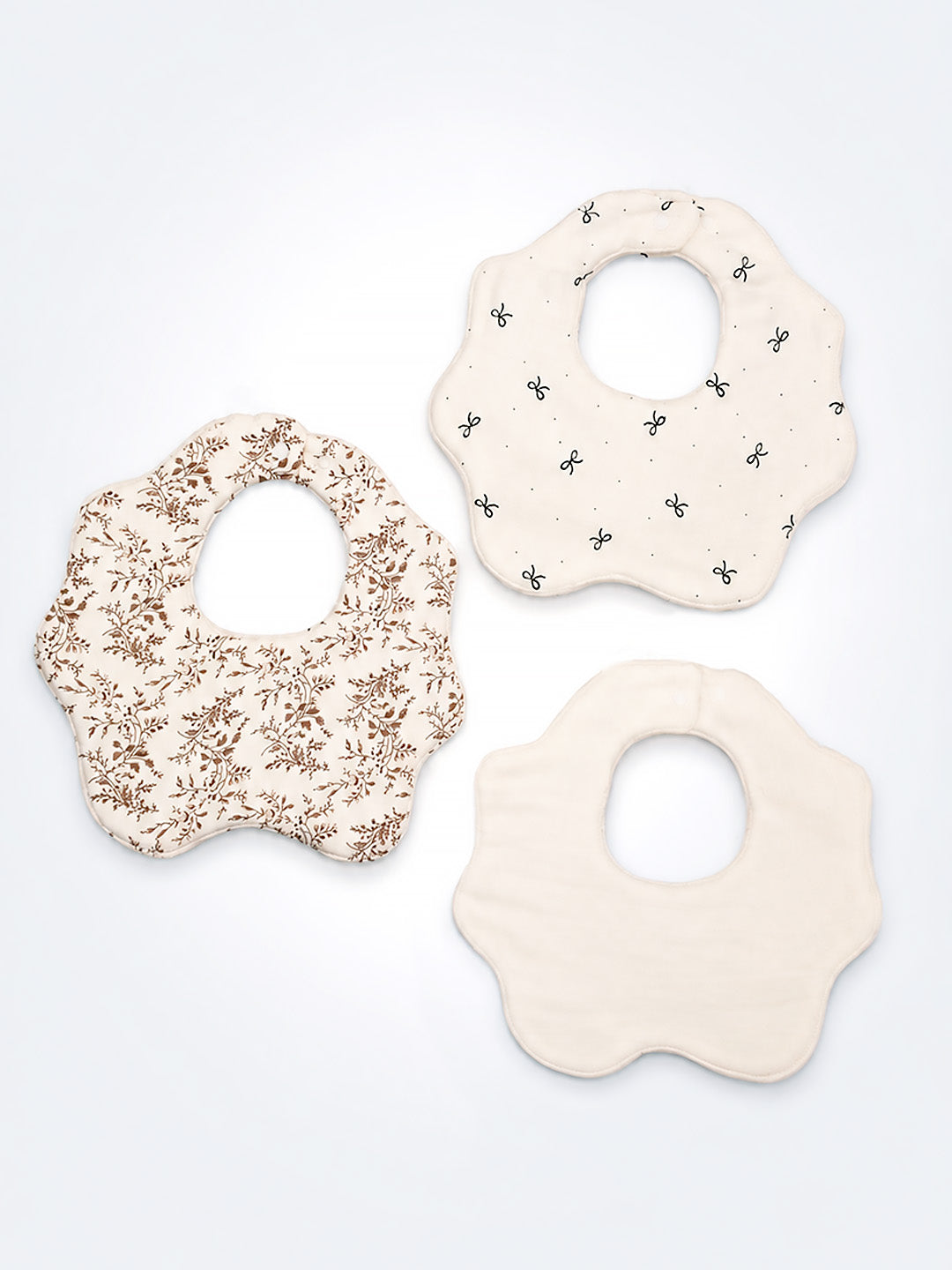 Floral, Bow & Confetti Dots 3-Piece Muslin Cotton Baby Bibs | Snap Closure | Drool & Burp Bib