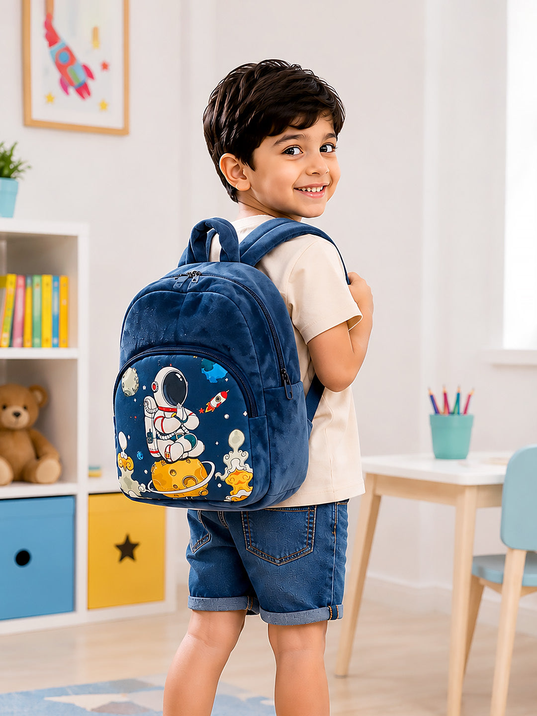 Kids Soft Plush Astronaut Space Backpack – Navy Blue