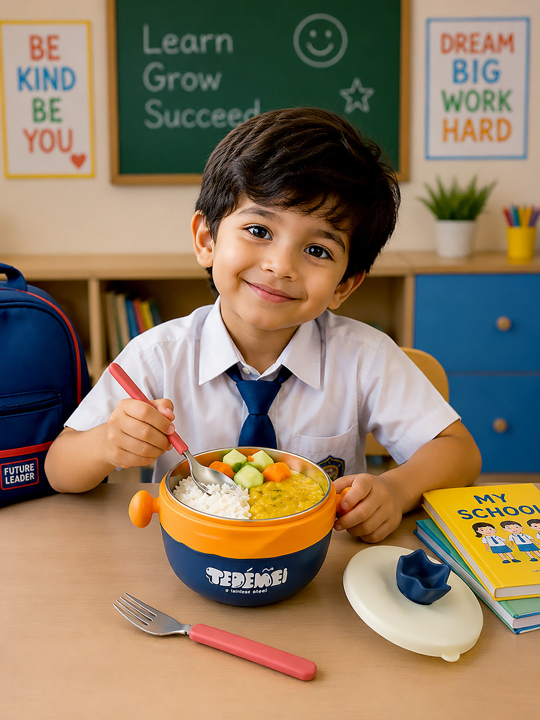 Kids Insulated Stainless Steel Lunch Bowl | Hot Water Warm-Keep | Fork & Spoon Included