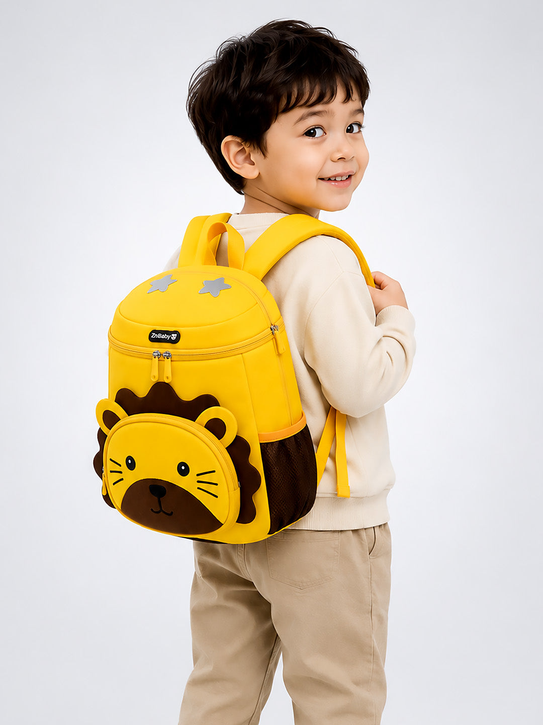 Yellow 3D Lion Kids Backpack with Safety Leash | Toddler School Bag