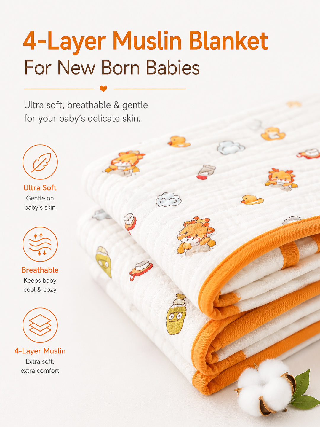 Bath Time Lion 6-Layer Muslin Cotton Baby Blanket | All-Season | 110×110 cm
