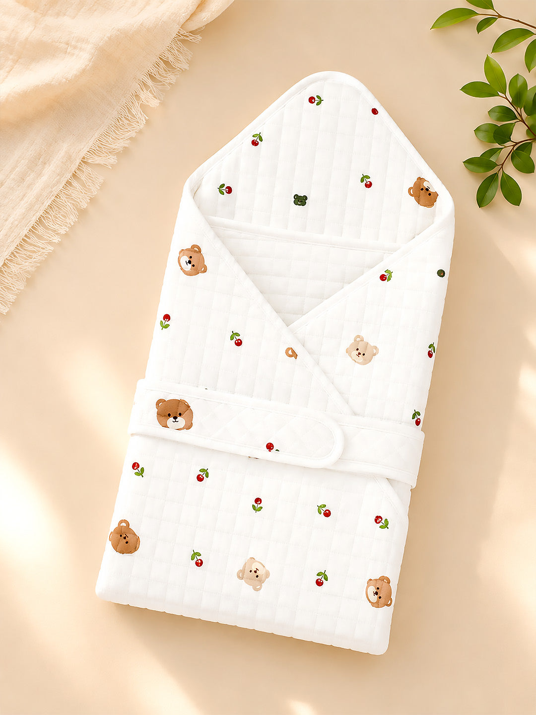 Cherry Bear 6-Layer Muslin Cotton Baby Swaddle Blanket | All-Season | 85×85 cm