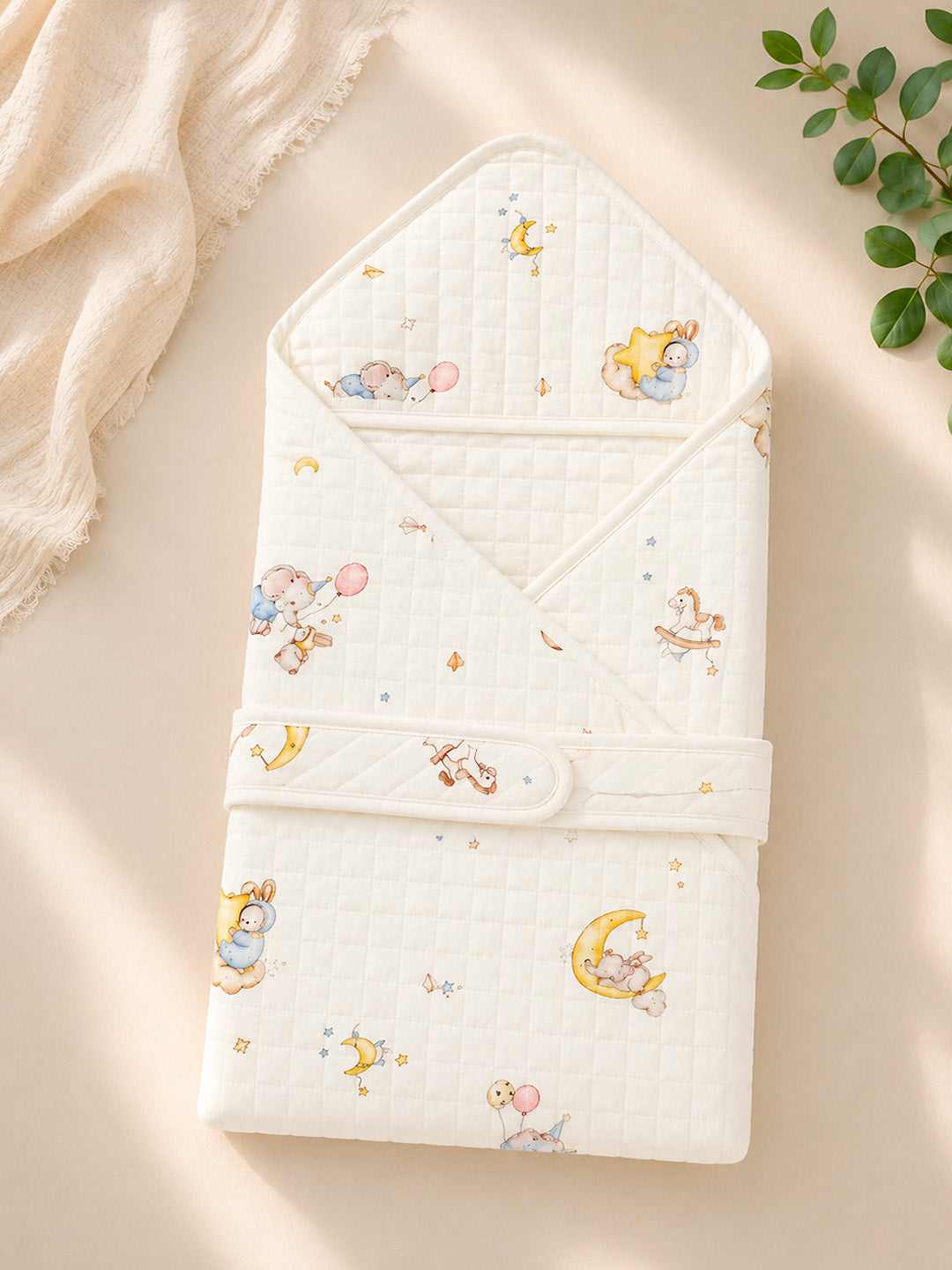 Dreamy Elephant & Bunny 6-Layer Muslin Cotton Baby Swaddle Blanket | 4-in-1 | 85×85 cm