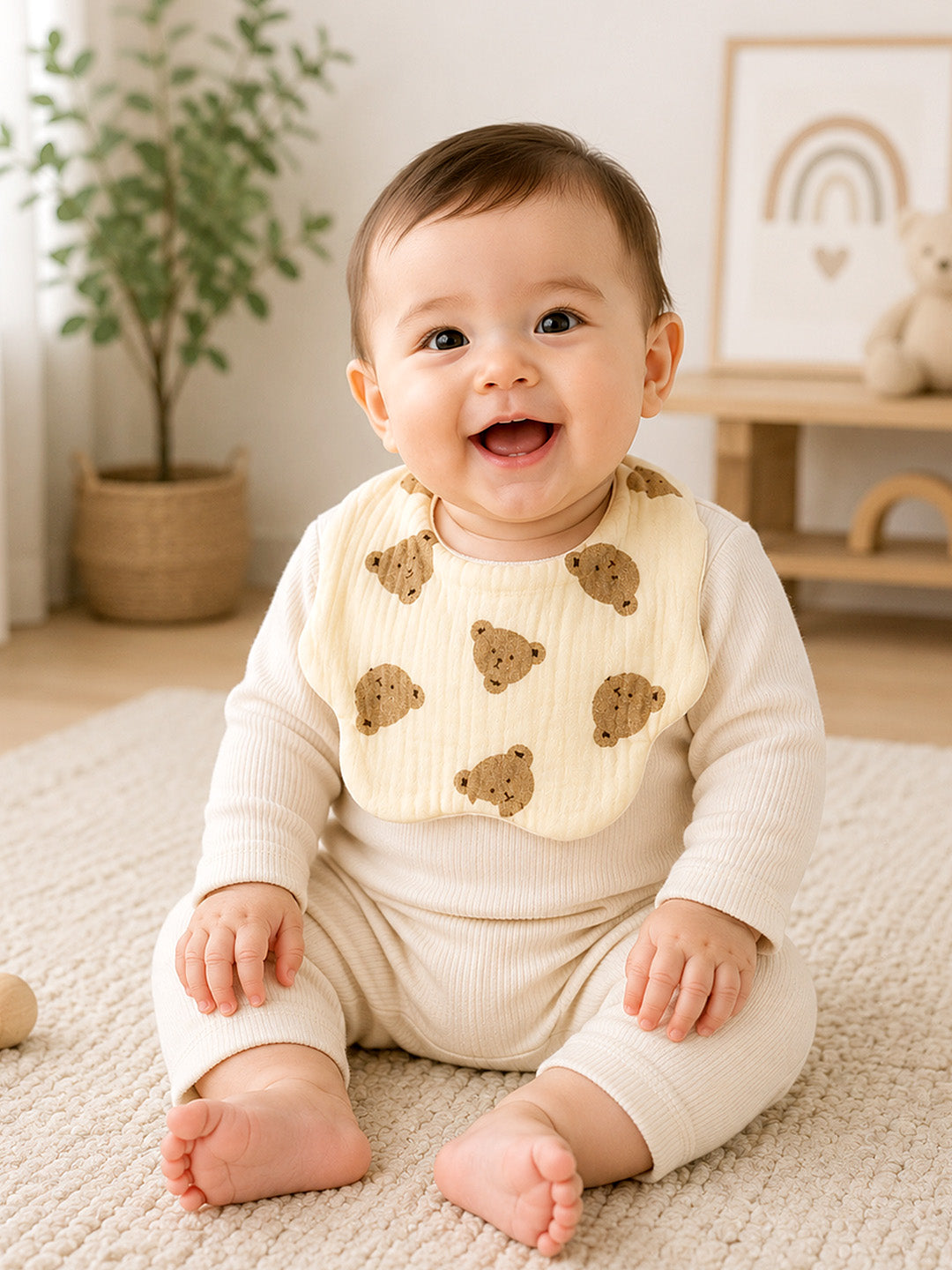 Bear, Floral & Polka Dot 3-Piece Muslin Cotton Baby Bibs | Snap Closure | Drool & Burp Bib