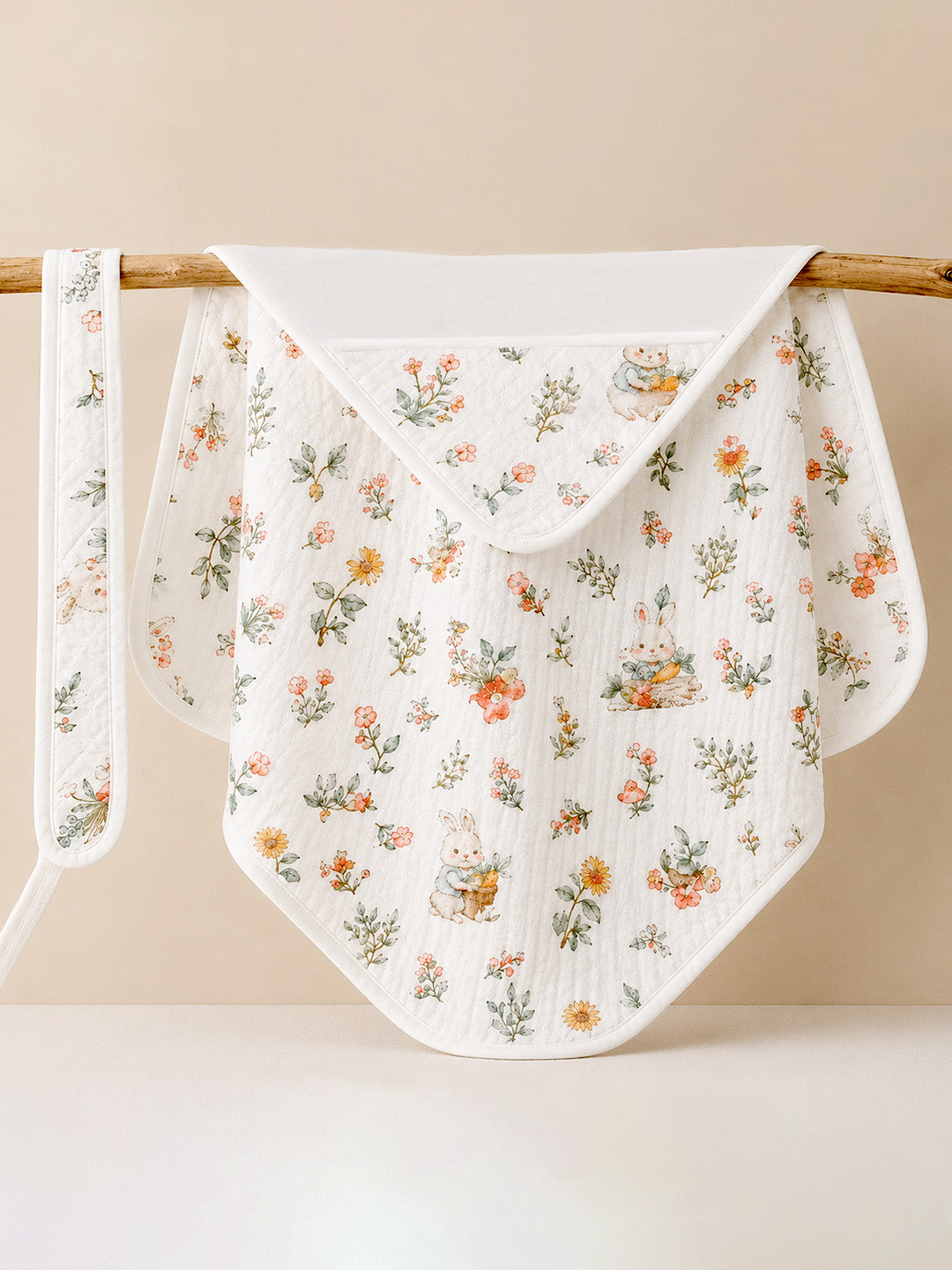 Garden Bunny 6-Layer Muslin Cotton Hooded Baby Swaddle Blanket | All-Season