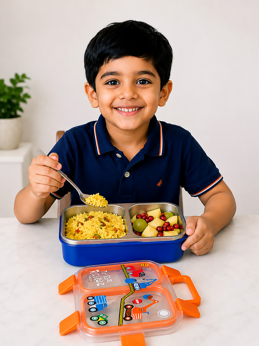 Kids Stainless Steel Lunch Box – Construction Trucks "To The Rescue" | Leakproof Bento Box with Cutlery