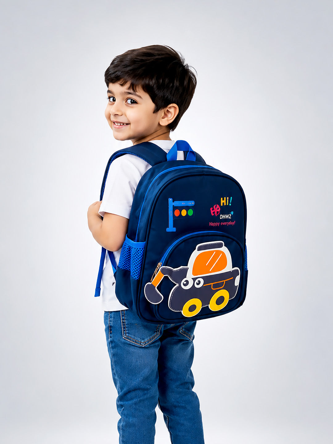 Navy Blue 3D Excavator Kids Backpack for Toddlers & Boys