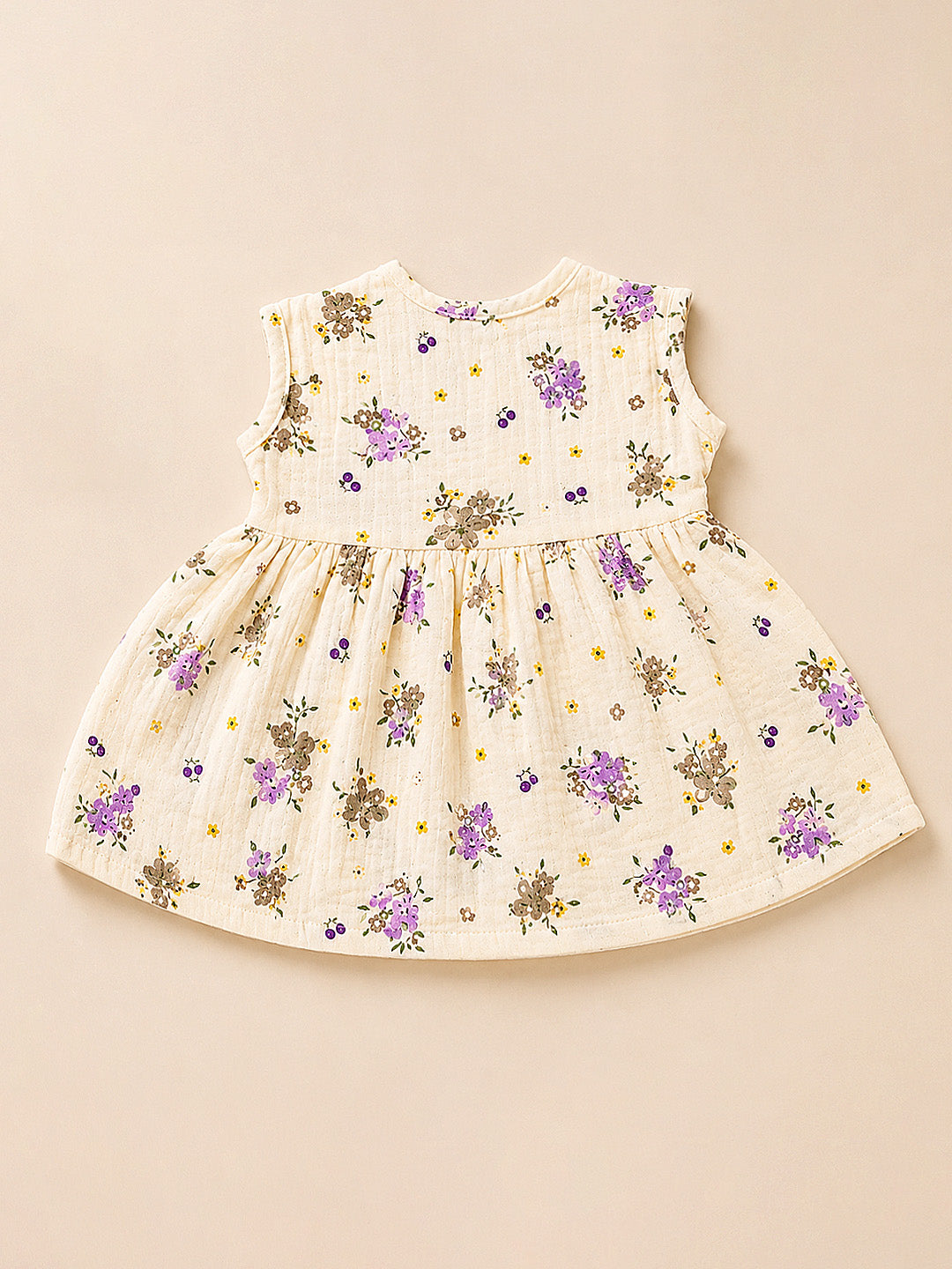 Floral Muslin Cotton Frock for Baby Girls | Sleeveless A-Line Dress | Wooden Buttons | 0–12 Months