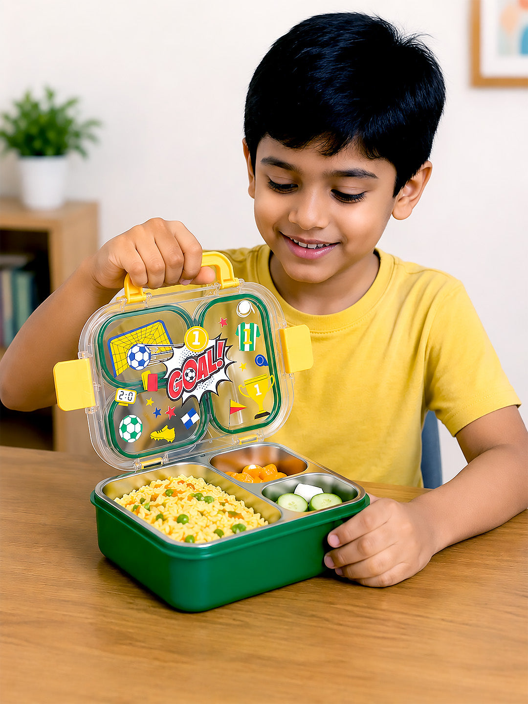 3-Compartment Kids Lunch Box | Stainless Steel Tray | Leak-Proof | Spoon & Fork Included