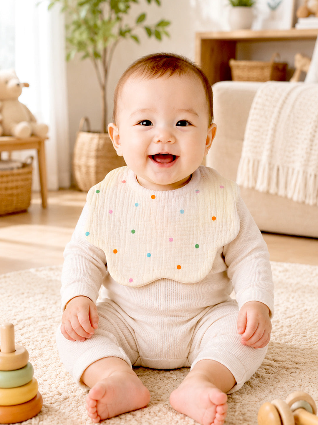Floral, Bow & Confetti Dots 3-Piece Muslin Cotton Baby Bibs | Snap Closure | Drool & Burp Bib