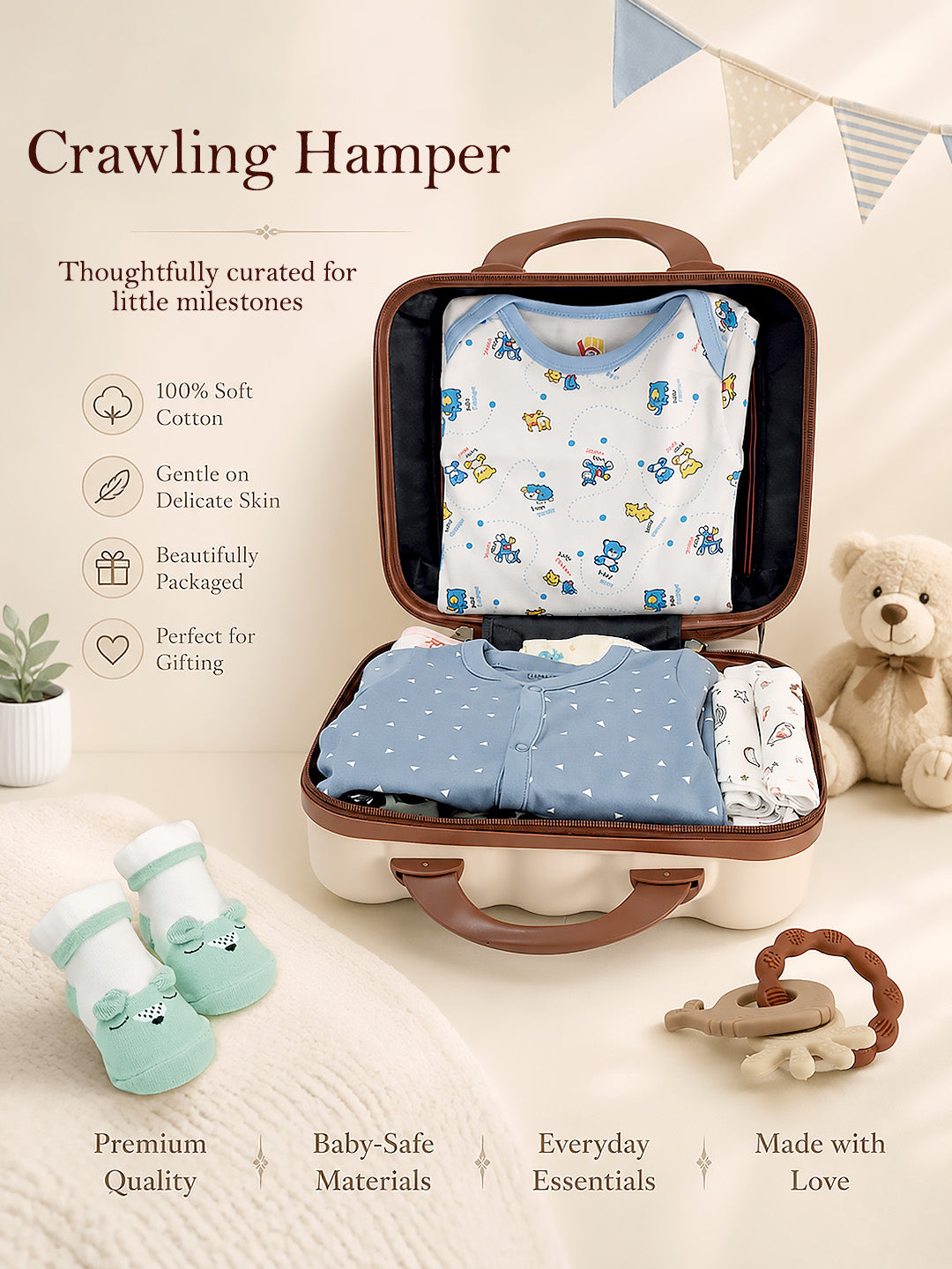 22-Piece Crawling Baby Gift Hamper | 100% Soft Cotton | Keepsake Suitcase | 0–12 Months