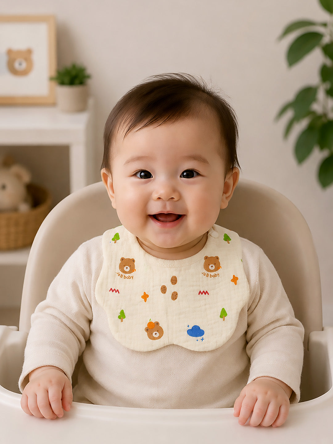Bear, Elephant & Forest 3-Piece Muslin Baby Bibs | Snap Closure | Drool & Feeding Bib