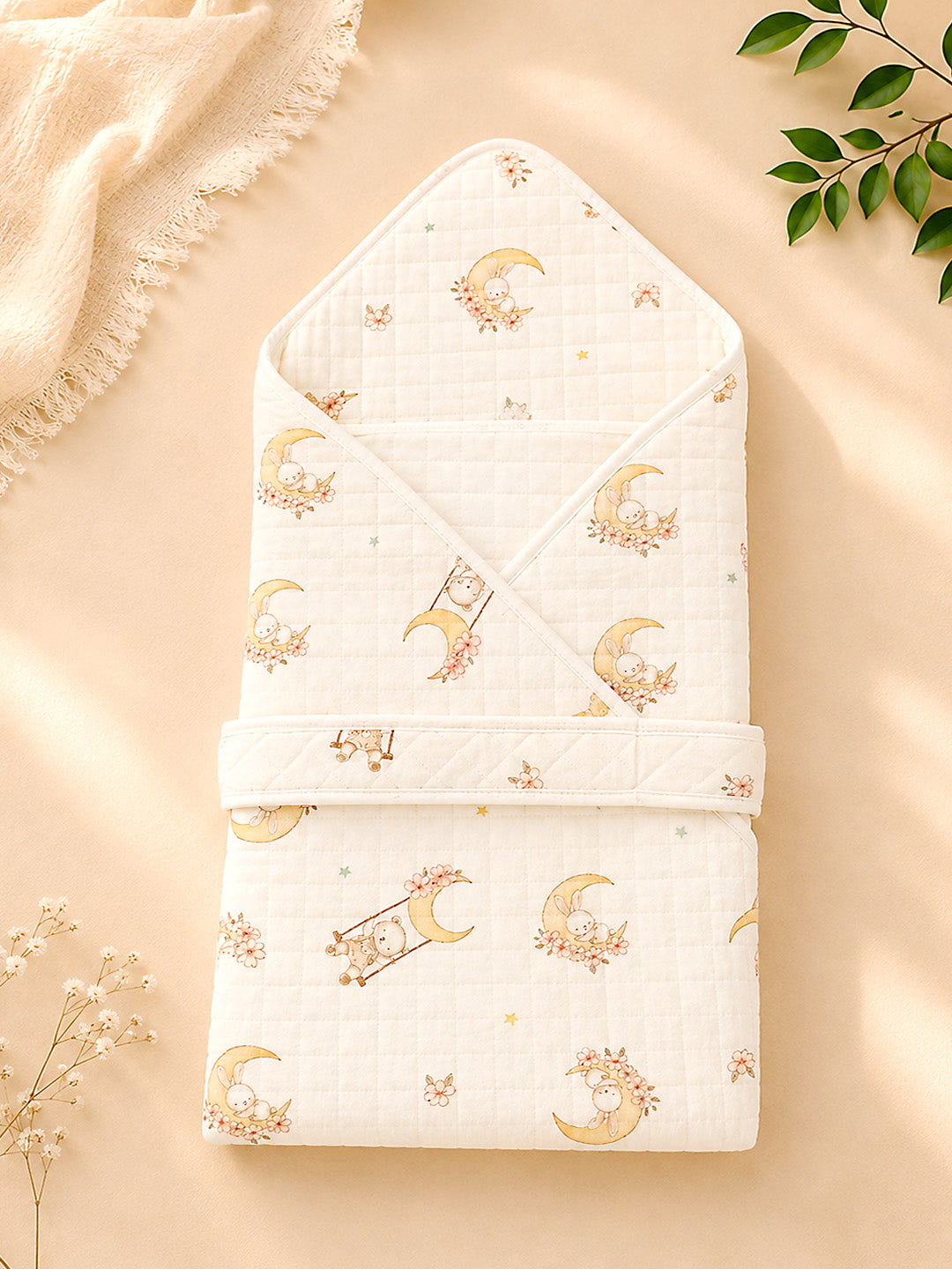 Moonlit Bear 6-Layer Muslin Cotton Baby Swaddle Blanket | 4-in-1 | 85×85 cm