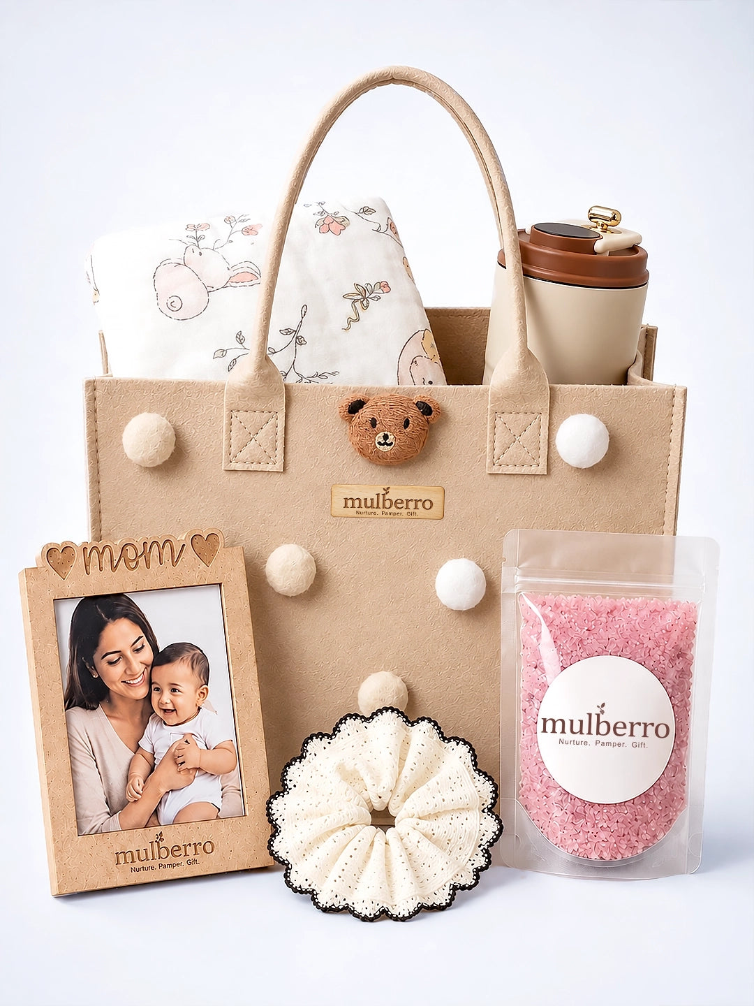 New Mom 6-Piece Baby Shower Gift Hamper | Felt Tote Bag
