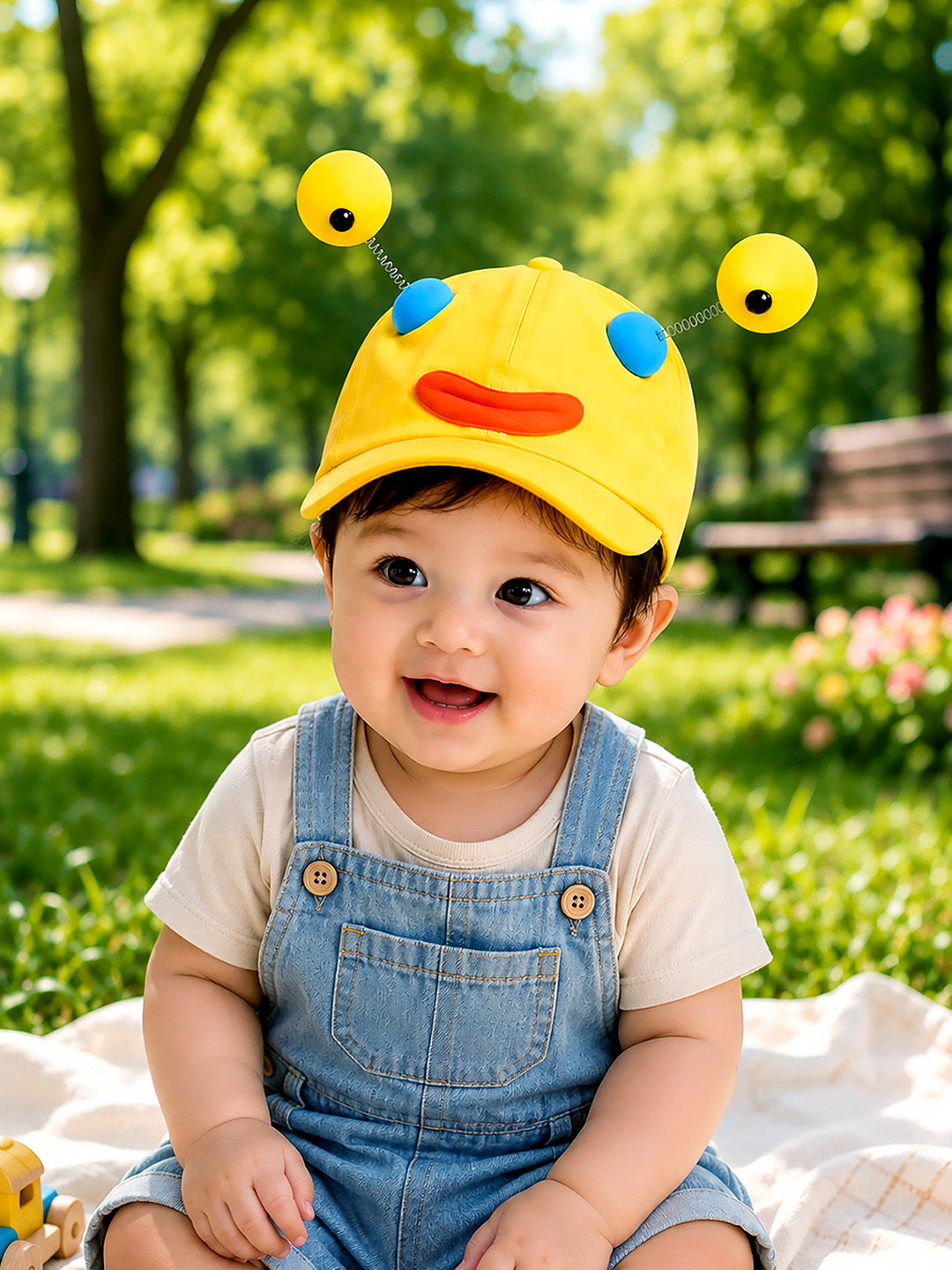 Yellow 3D Eyeball Antenna Kids Cap | Adjustable Fit | Toddlers & Kids 2–6 Years