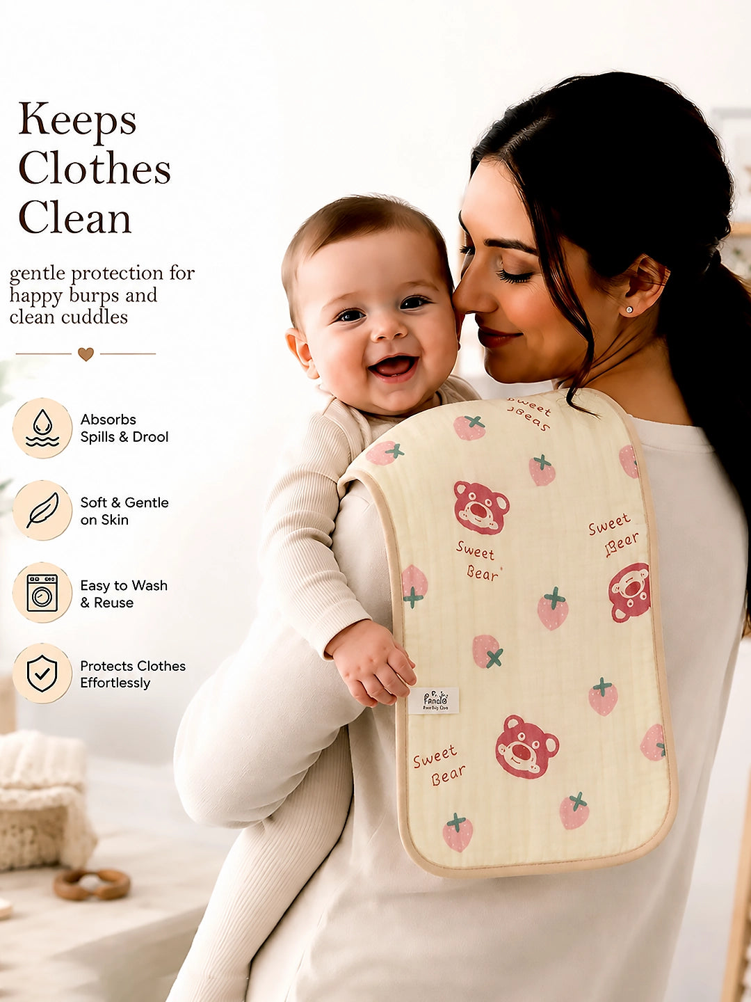 Sweet Bear & Friends Muslin Burp Cloth | Set of 2 | 100% Muslin Cotton |