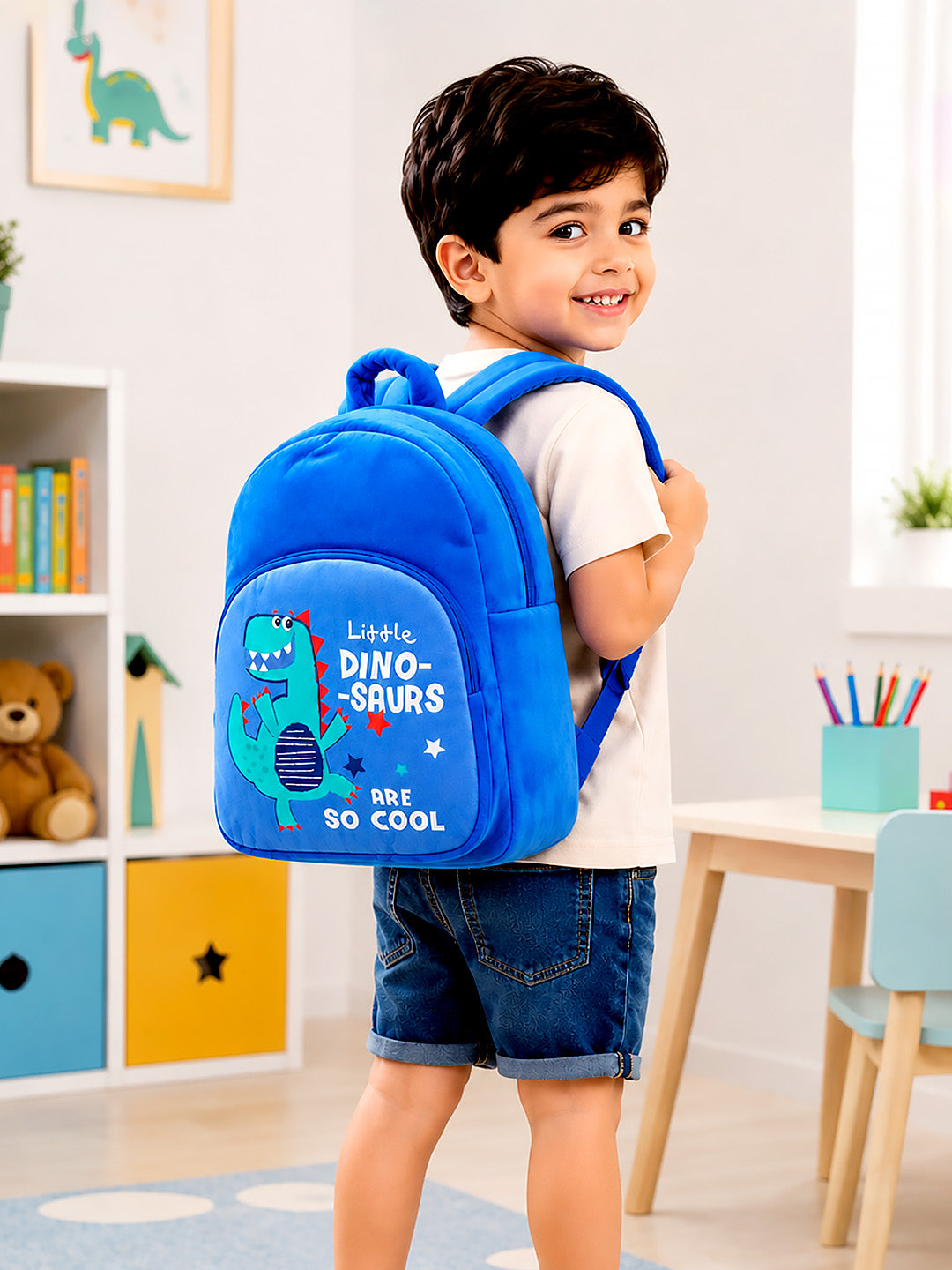 Blue Dinosaur Plush Kids Backpack – "Little Dino-Saurs Are So Cool"