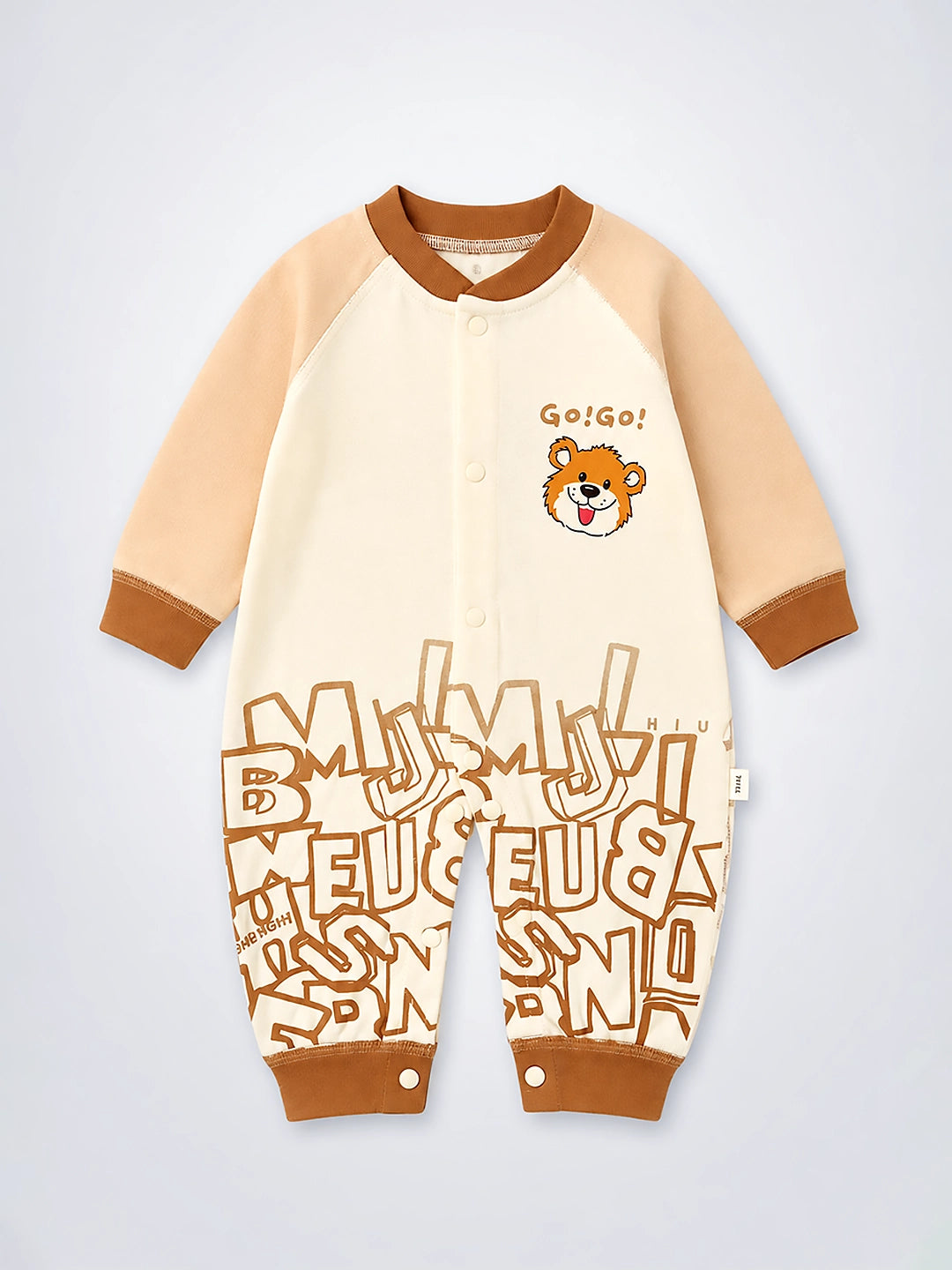 Beige Bear Baby Romper | Full Sleeve | Snap Button | Footless | Premium Cotton | 0–12 Months