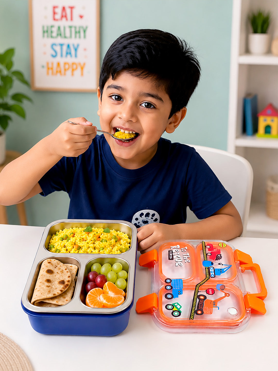 3-Compartment Kids Lunch Box | Stainless Steel Tray | Leak-Proof | Fork & Spoon Included