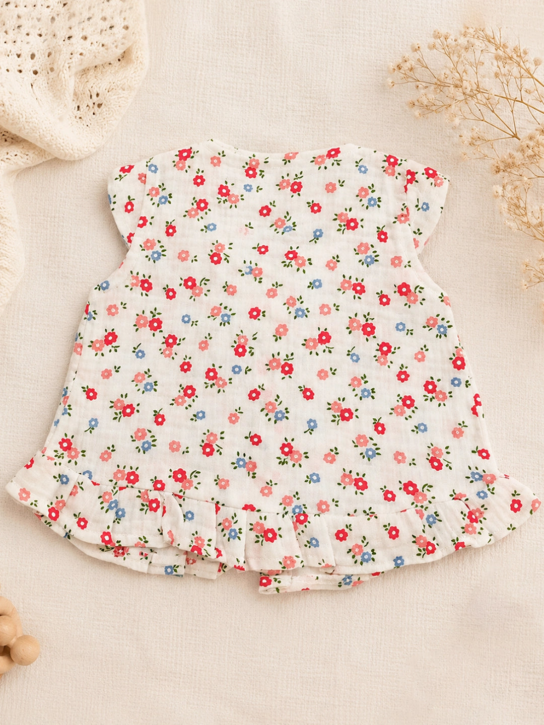 Floral Muslin Cotton Baby Frock | Half Sleeve | Soft & Breathable | 0–6 Months