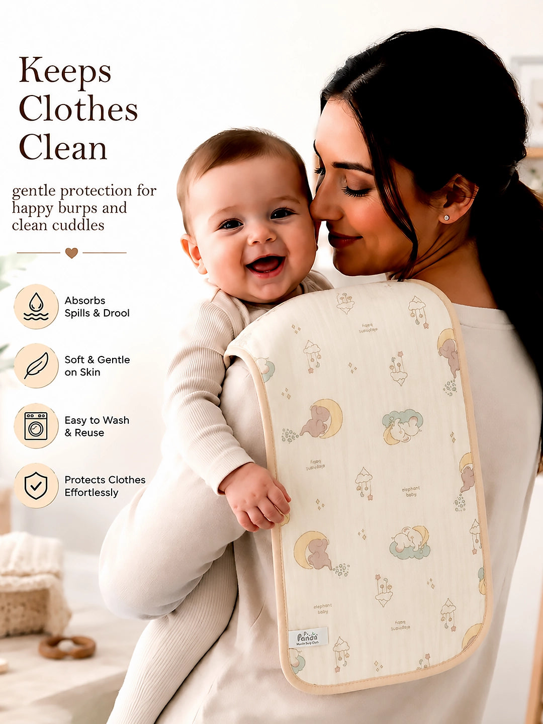 Bear & Bunny Print Muslin Burp Cloth | Set of 2 | 100% Muslin Cotton |