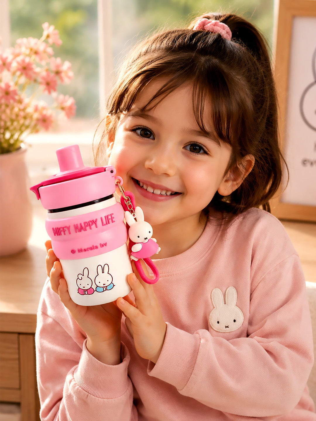 Miffy Happy Life Pink Kids Tumbler — 480ml | Dual Lid, Infuser & Miffy Charm