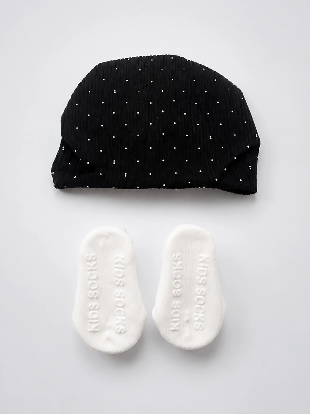 Black Floral Turban Cap & Booties Set | Soft Baby Girl Gift Set