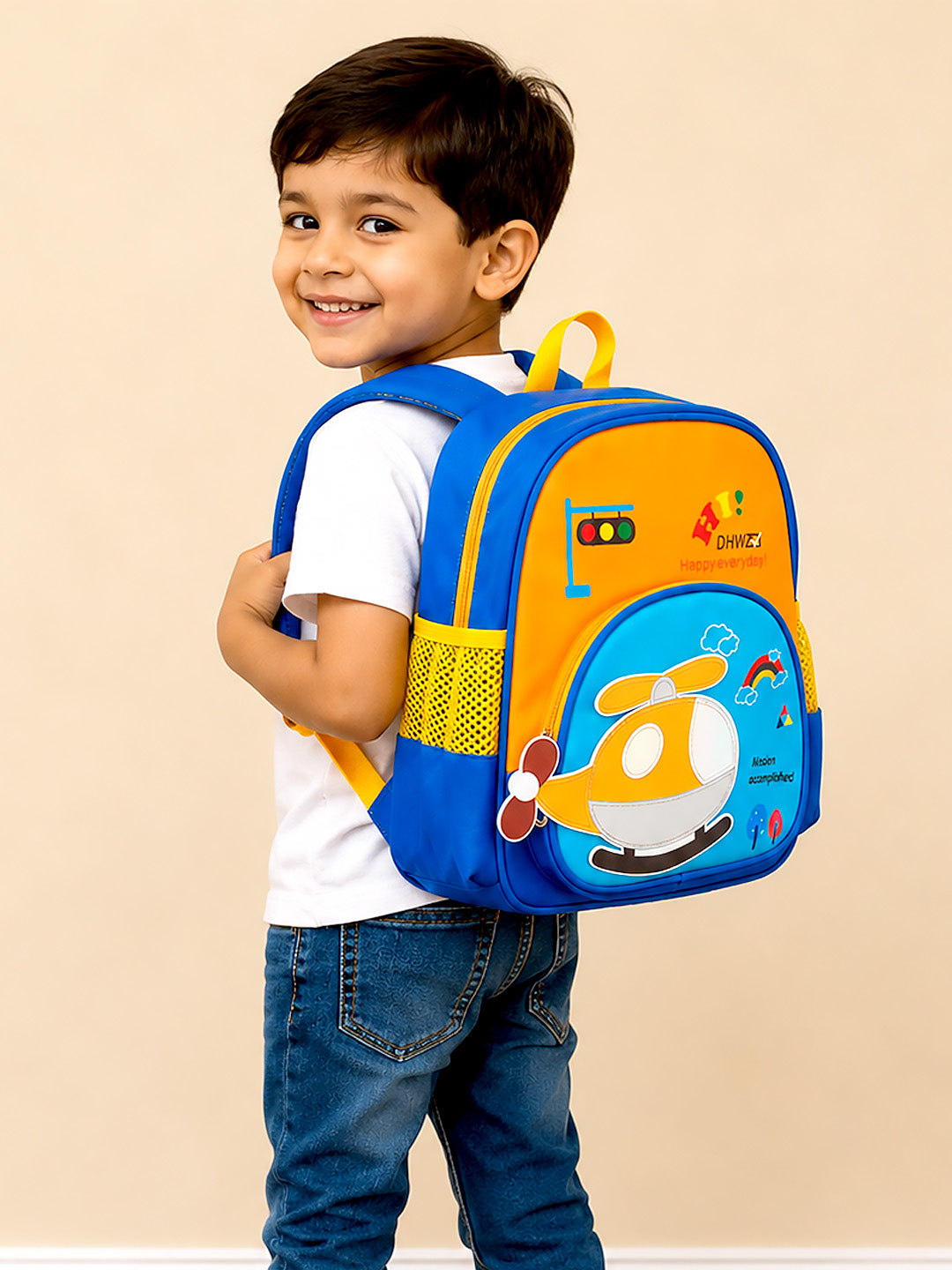 Kids Helicopter 3D Backpack – Blue & Orange School Bag for Toddlers & Kids