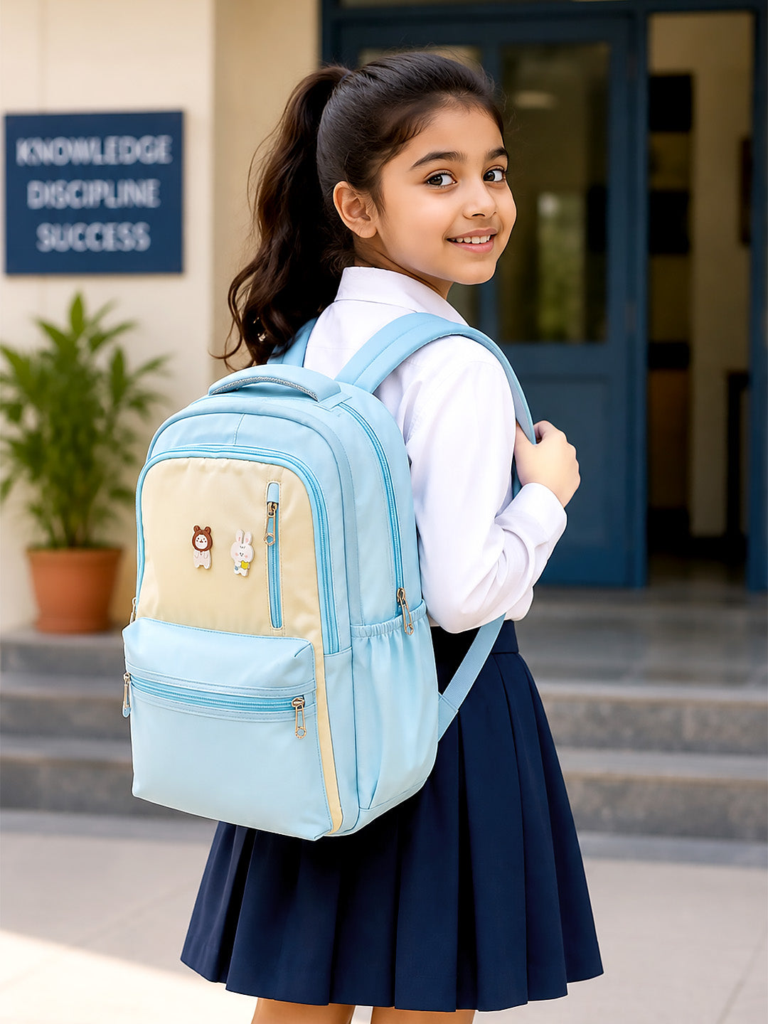 Kids Bear & Bunny School Backpack – Light Blue