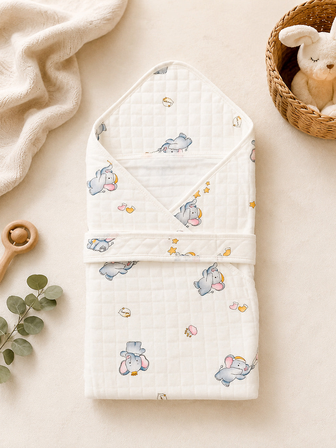 Little Elephant 6-Layer Muslin Cotton Baby Swaddle Blanket | All-Season | 85×85 cm