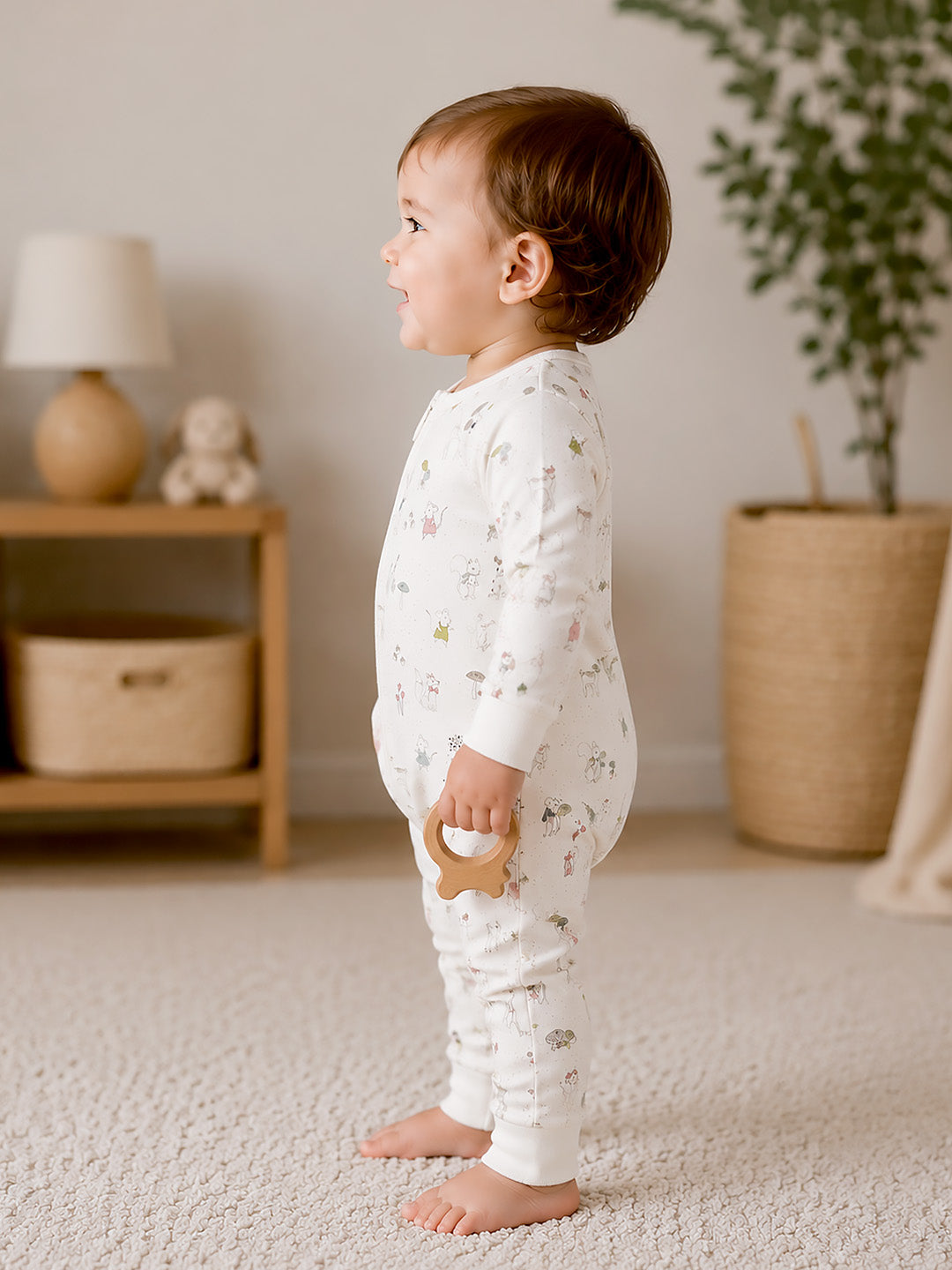 Woodland Friends Baby Romper | Full Sleeve | Two-Way Zipper | Footless | 100% Organic Cotton | 0–18 Months