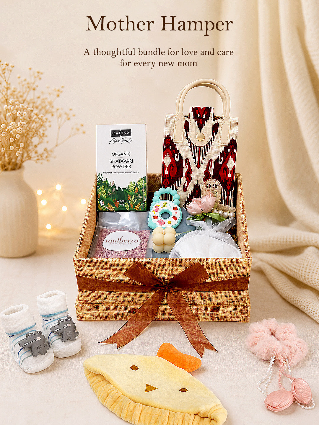 New Mom Pampering Hamper | Postpartum Care & Baby Essentials | 13-Piece Mother Hamper