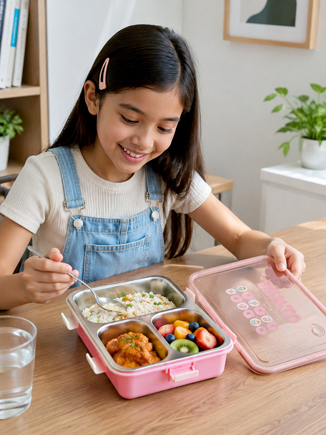 3-Compartment Kids Stainless Steel Lunch Box | Leak-Proof | Fork & Spoon Included