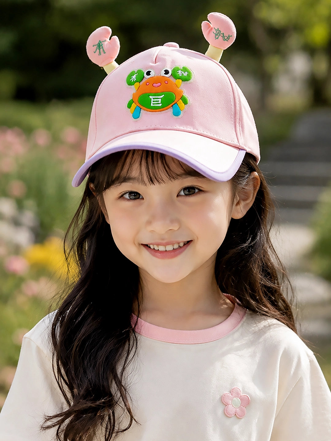 Pink 3D Crab Kids Baseball Cap | Adjustable Strap | Girls 2–6 Years