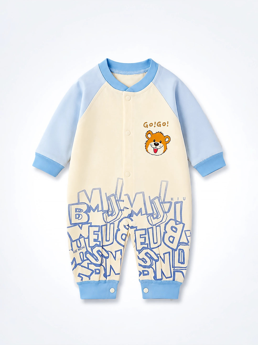 Blue Bear Baby Romper | Full Sleeve | Snap Button | Footless | Premium Cotton | 0–12 Months