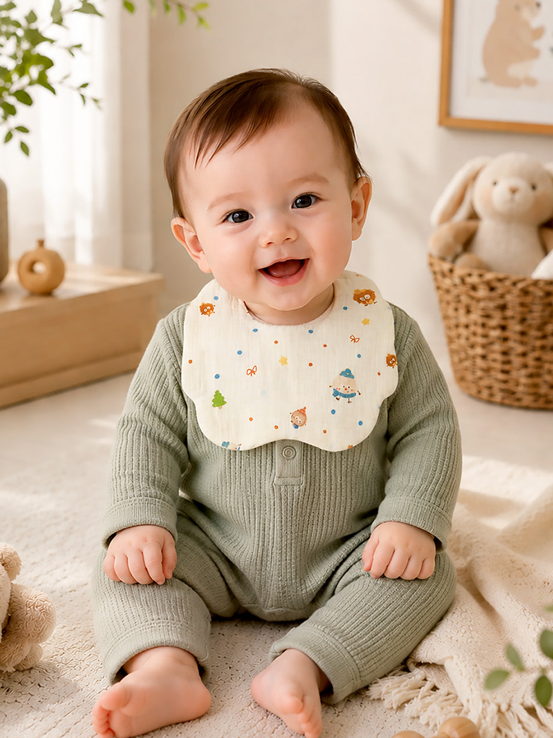 Floral & Friends Print 3-Piece Muslin Cotton Baby Bibs | Snap Closure | Drool & Burp Bib