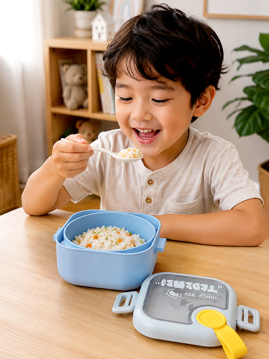 2-Tier Kids Lunch Box | Removable Inner Bowl | Spoon & Scissor Included | BPA-Free