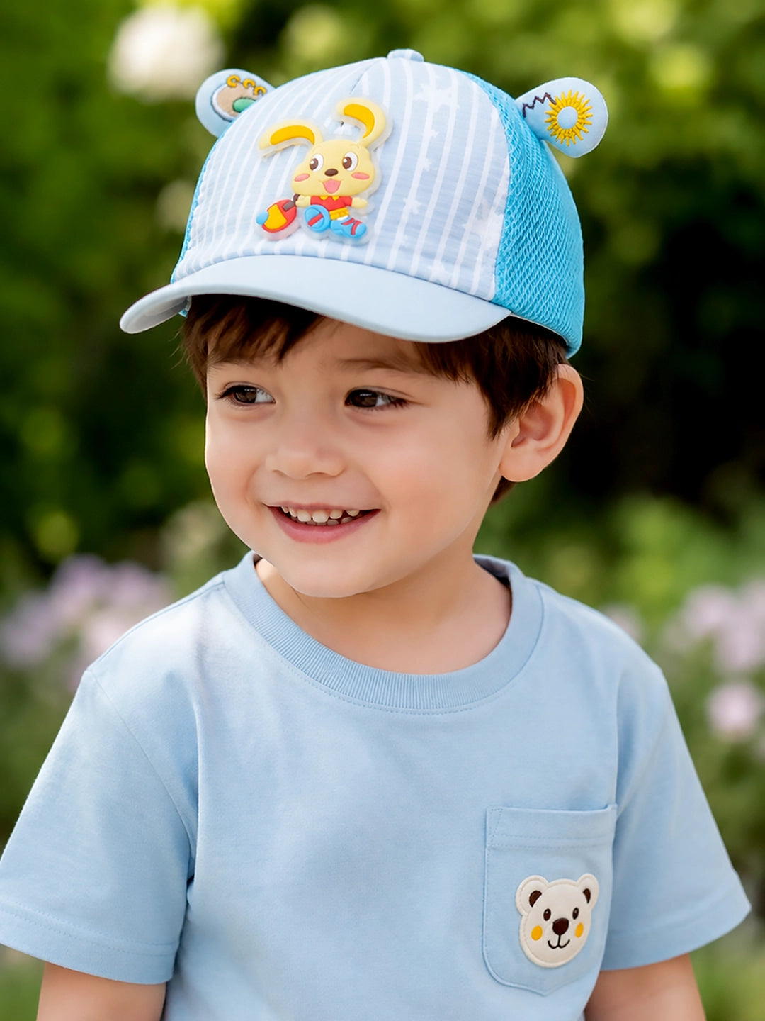 Blue 3D Bunny Kids Cap with Bear Ears | Breathable Mesh | Adjustable Fit | 2–6 Years