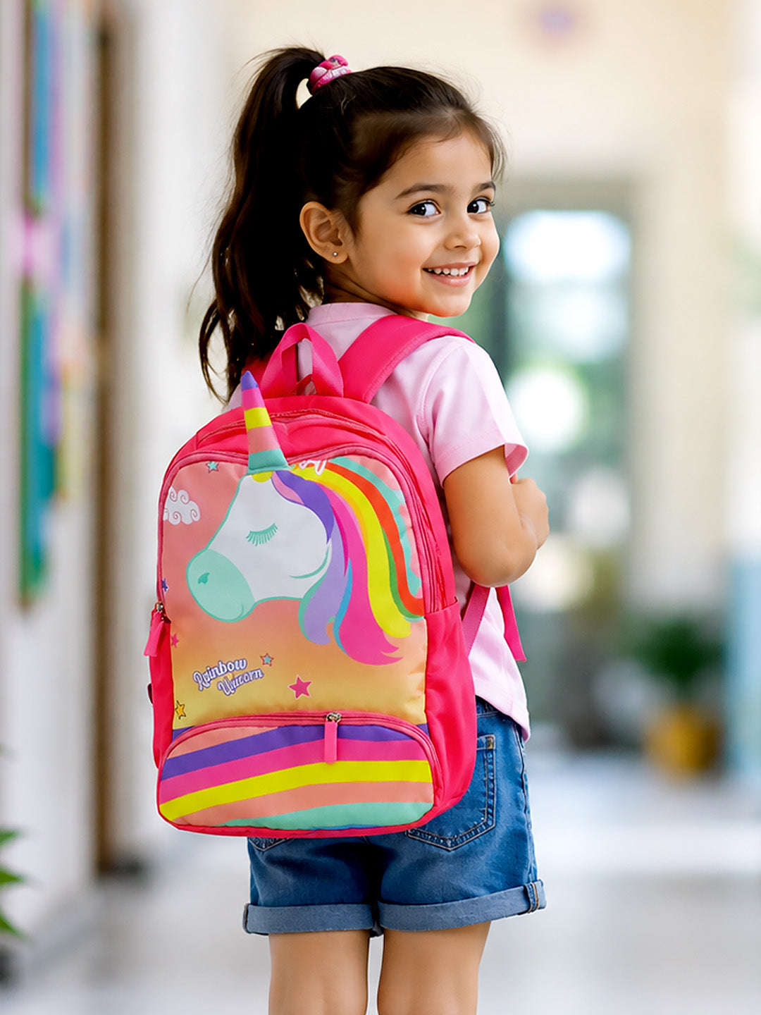 Rainbow Unicorn Kids Backpack – Pink School Bag for Girls