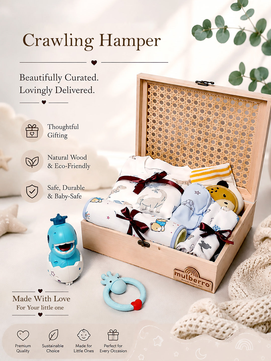 18-Piece Crawling Baby Gift Hamper | Pure Cotton | Knee Pads & Teether | 6–12 Months