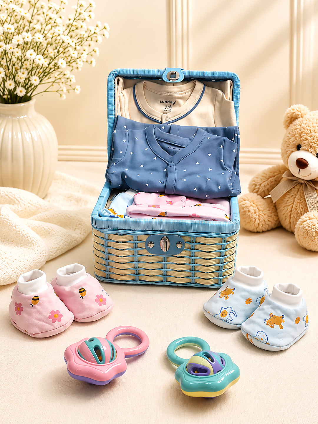 32-Piece Newborn Twin Baby Gift Hamper | Pure Cotton | Unisex | 0–6 Months