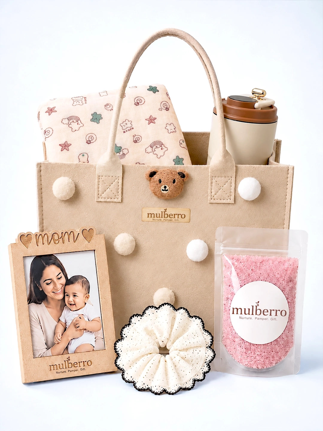 New Mom 6-Piece Baby Shower Gift Hamper | Felt Tote Bag